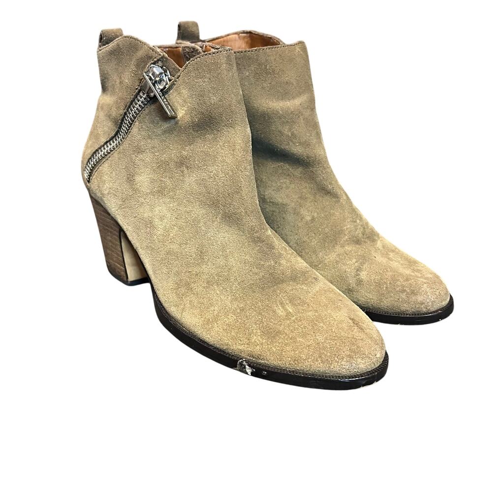 Ivanka Trump Tarissa Suede Heeled Bootie Womens Tan Asymmetric Zip Dressy Chic